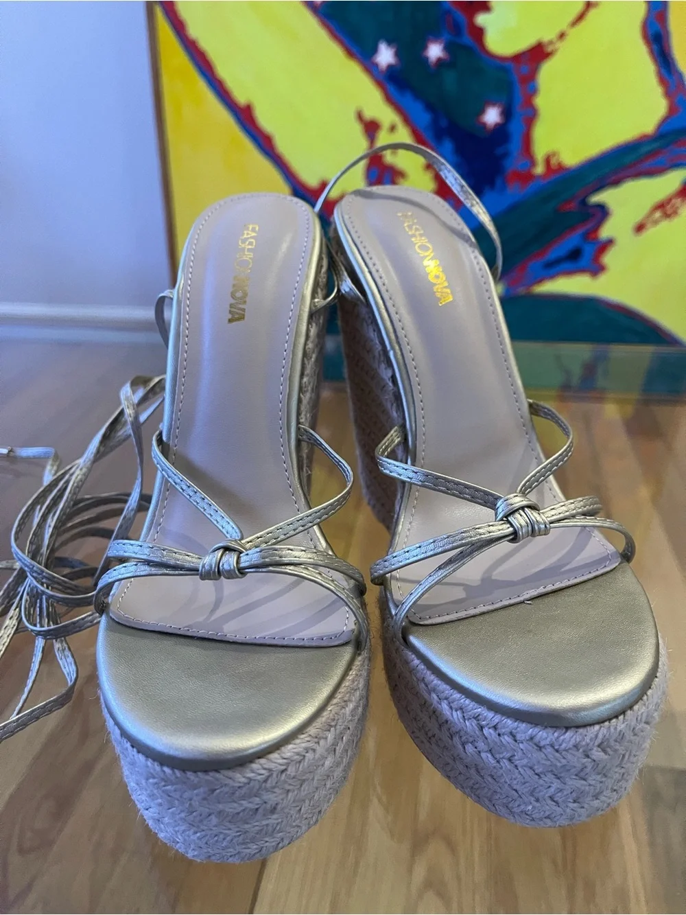 Fashion Nova Silver Metallic Espadrille Wedge Sandals Women’s 7